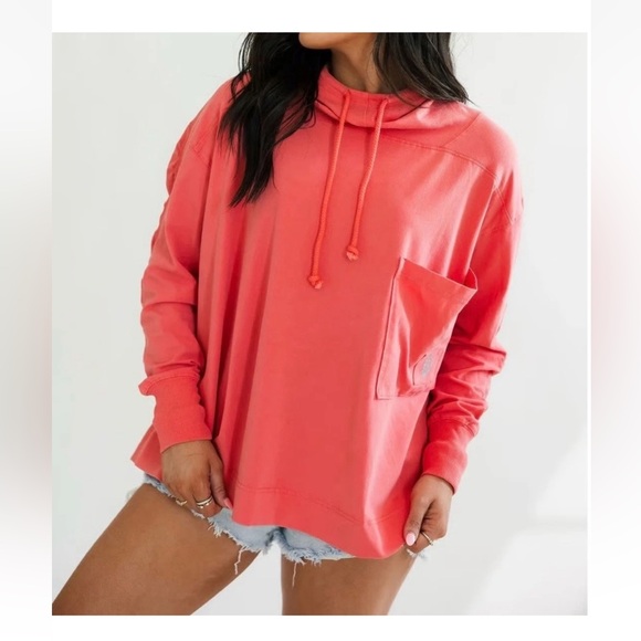 FP Movement by Free People Top Hot Shot Hooded Layer Sweatshirt Hibiscus Small - Picture 1 of 16